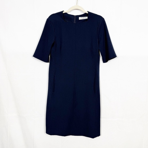 MM Lafleur Emily Dress Recycled Wonder Tex Square Neck A-Line Navy Blue Midnight - Picture 2 of 15